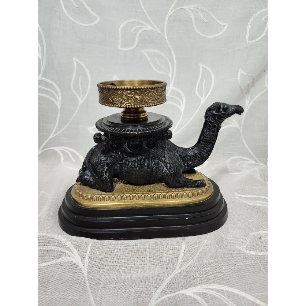 VTG Large Brass & Metal Patina Elephant Pillar Candle Holder. 11 x 8 Inches